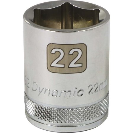 DYNAMIC Tools 1/2" Drive 6 Point Metric, 22mm Standard Length, Chrome Socket D016022